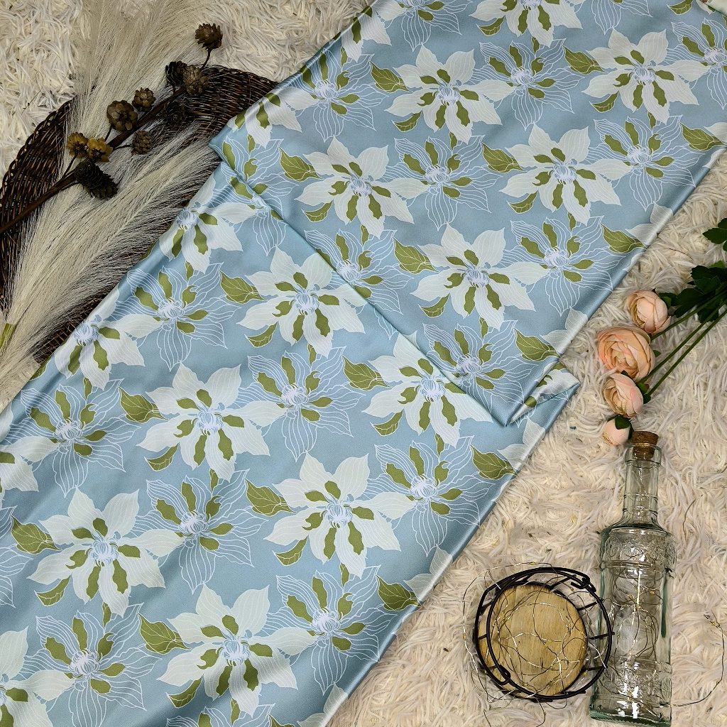 KAMDAR – Elizabeth Satin Digital Prints | Corak Rose Mewah | Kain Baju Kurung Wanita