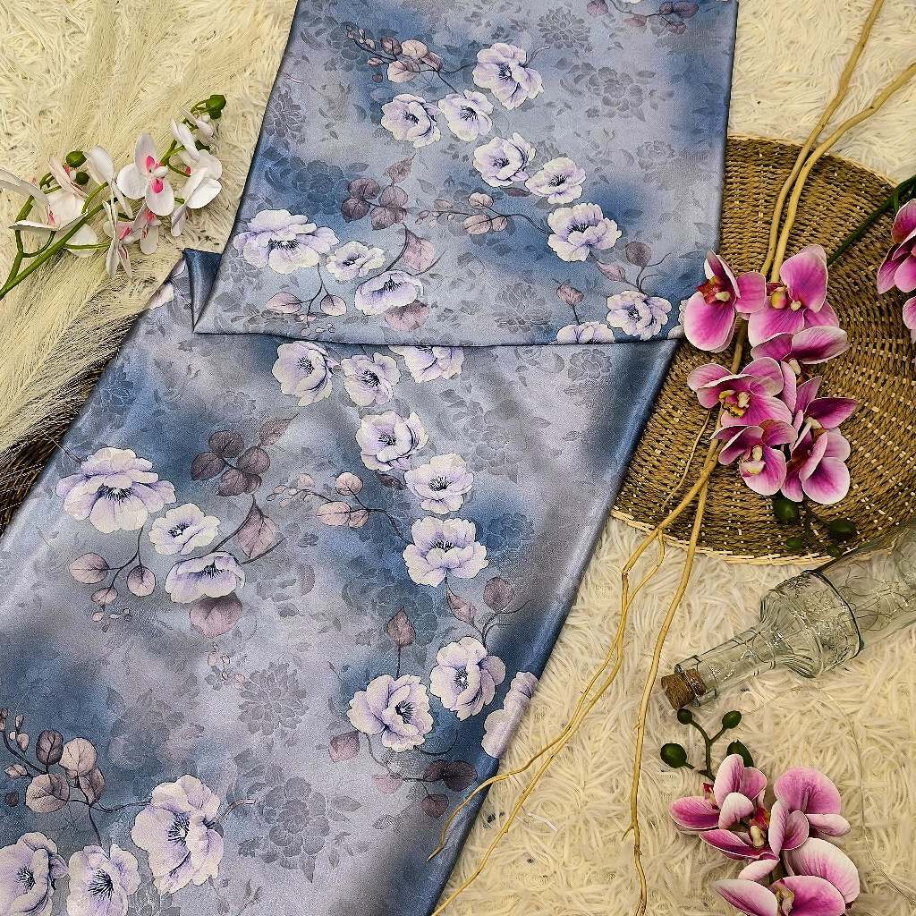 KAMDAR – Ivory Satin Digital Prints | Bunga Ros Premium | Satin Eksklusif