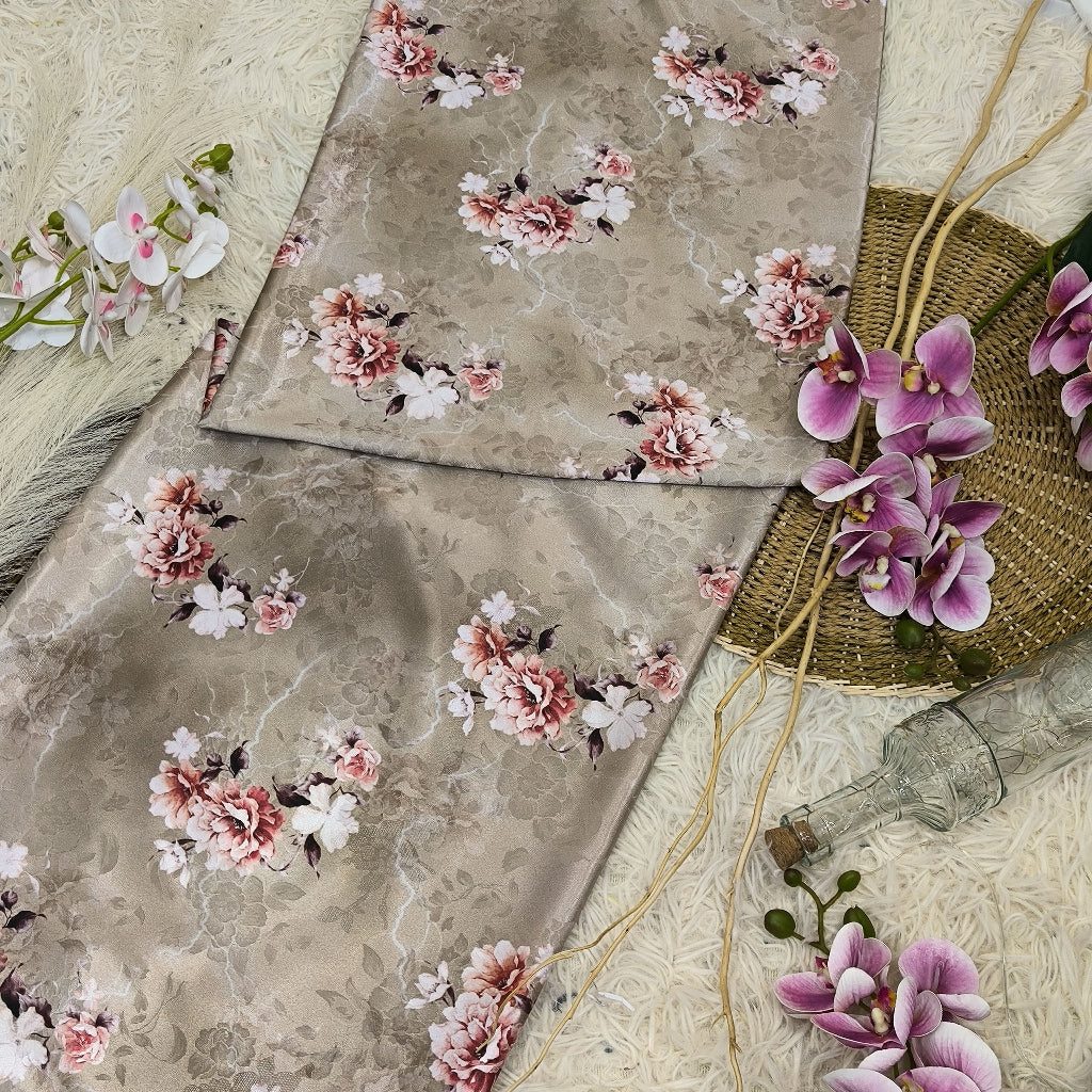 KAMDAR – Ivory Satin Digital Prints | Bunga Ros Premium | Satin Eksklusif