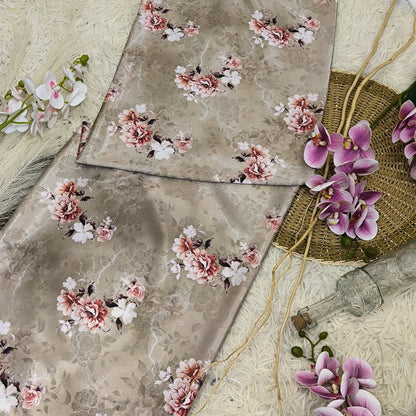 KAMDAR – Ivory Satin Digital Prints | Bunga Ros Premium | Satin Eksklusif