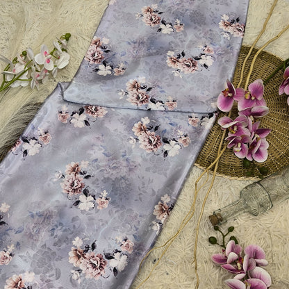 KAMDAR – Ivory Satin Digital Prints | Bunga Ros Premium | Satin Eksklusif