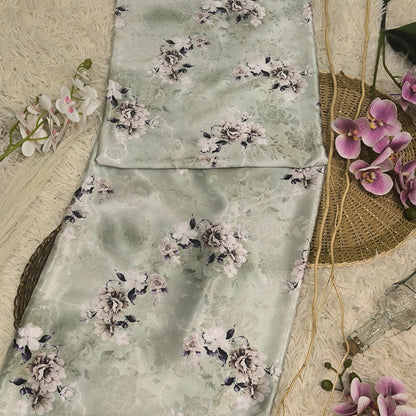KAMDAR – Ivory Satin Digital Prints | Bunga Ros Premium | Satin Eksklusif
