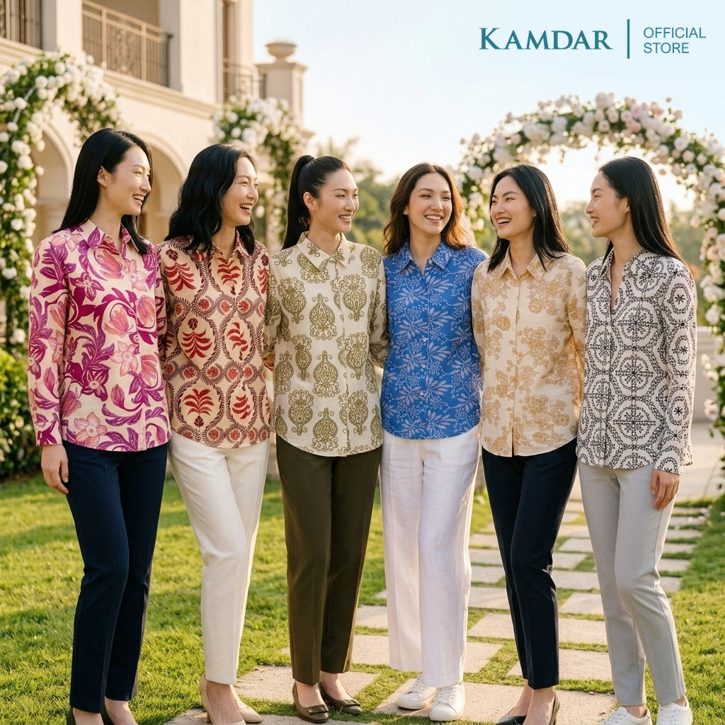 KAMDAR Kinrara Ladies Blouse | Premium Linen Touch | Collared 3/4 Sleeve High-Low Top | Free Size