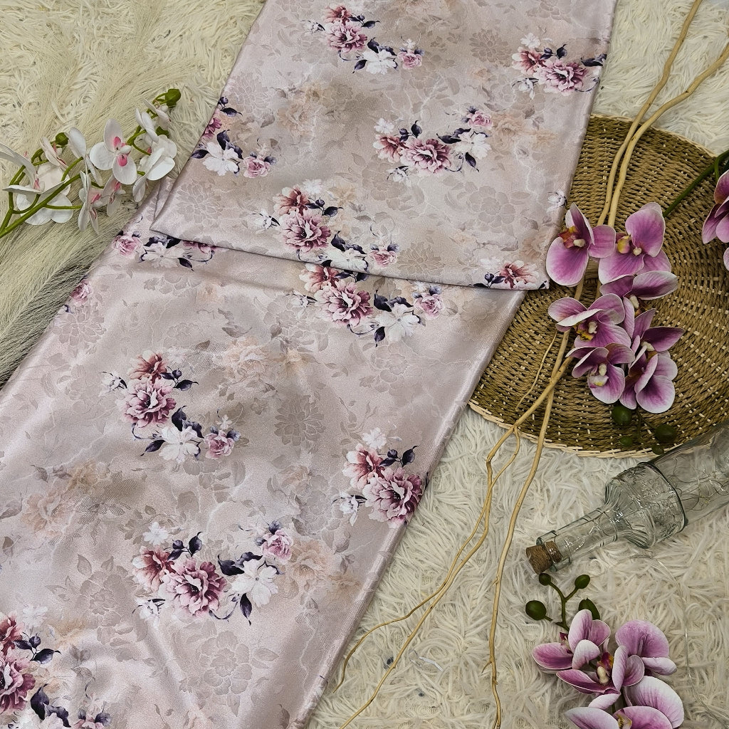 KAMDAR – Ivory Satin Digital Prints | Bunga Ros Premium | Satin Eksklusif