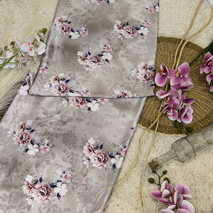 KAMDAR – Ivory Satin Digital Prints | Bunga Ros Premium | Satin Eksklusif