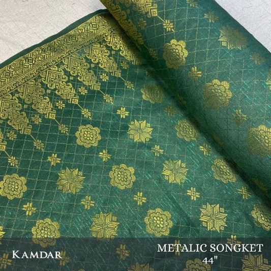 KAMDAR Songket Metallic Bunga Tabur Bidang 44" Open Meter (Kain Ela) - Ironless & Tak Jarang