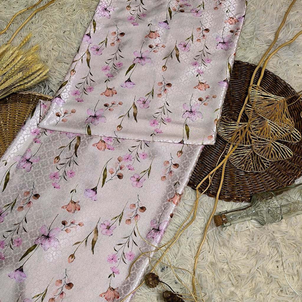 KAMDAR – Ivory Satin Digital Prints | Bunga Sakura | Corak Lembut Halus