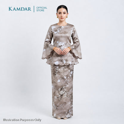 KAMDAR – Ivory Satin Digital Prints | Bunga Sakura | Corak Lembut Halus