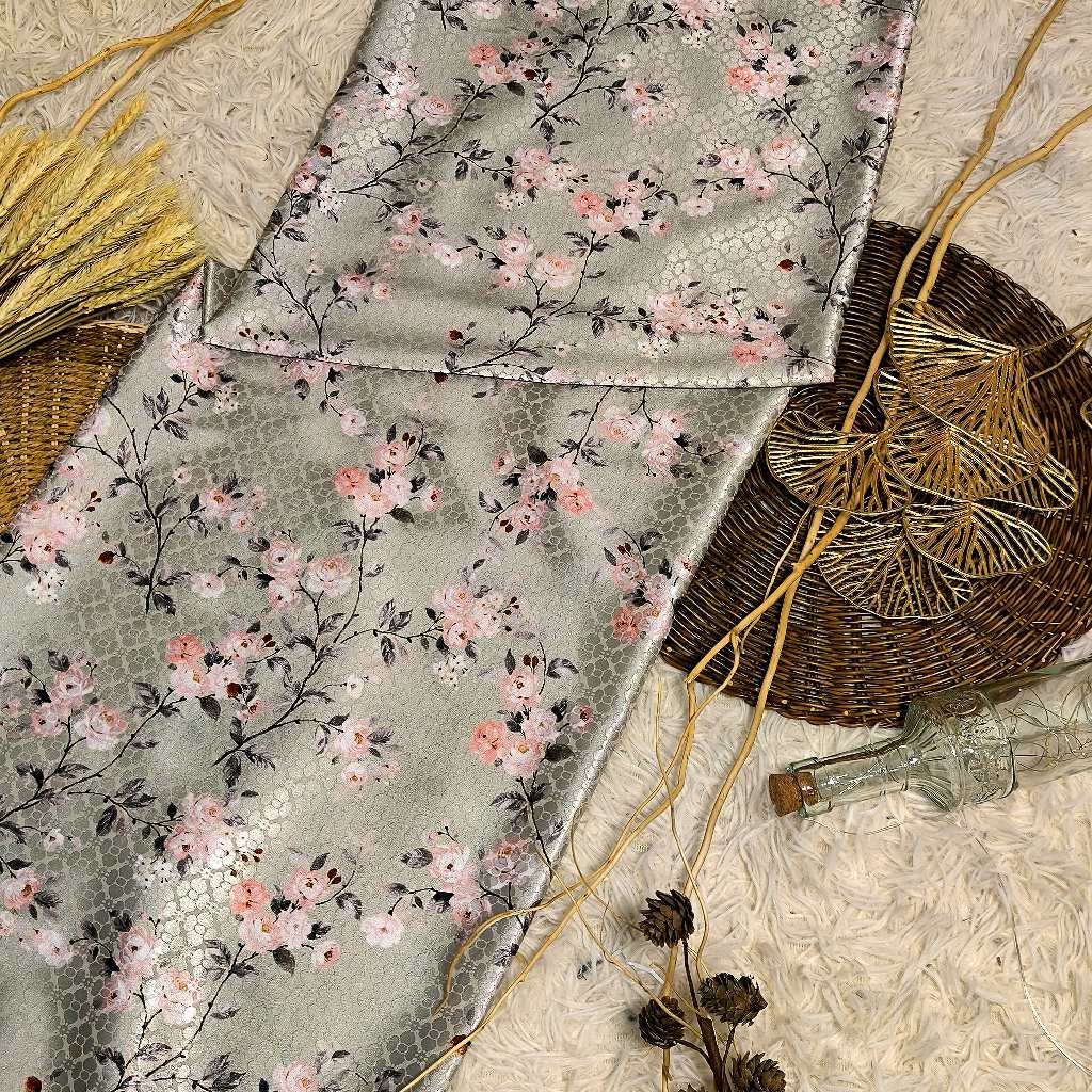 KAMDAR – Ivory Satin Digital Prints | Bunga Sakura | Corak Lembut Halus