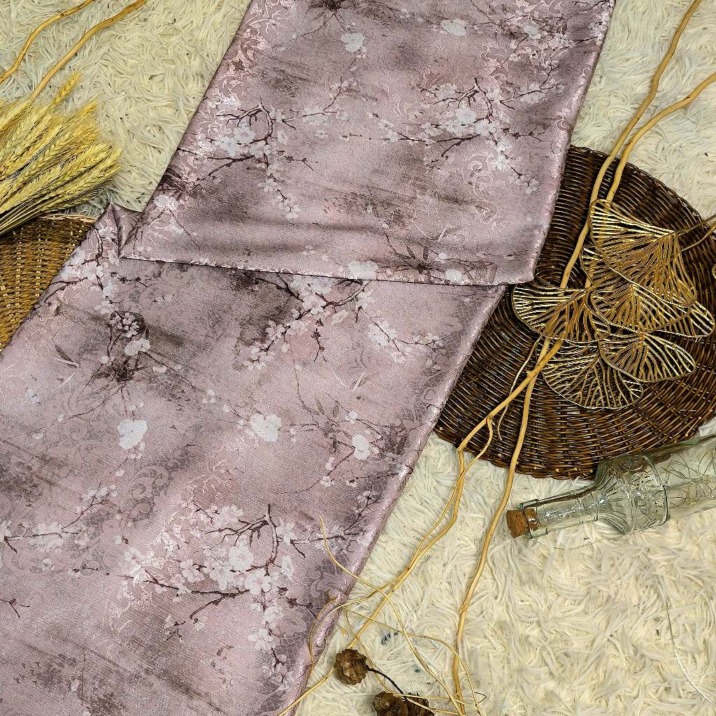 KAMDAR – Ivory Satin Digital Prints | Bunga Sakura | Corak Lembut Halus