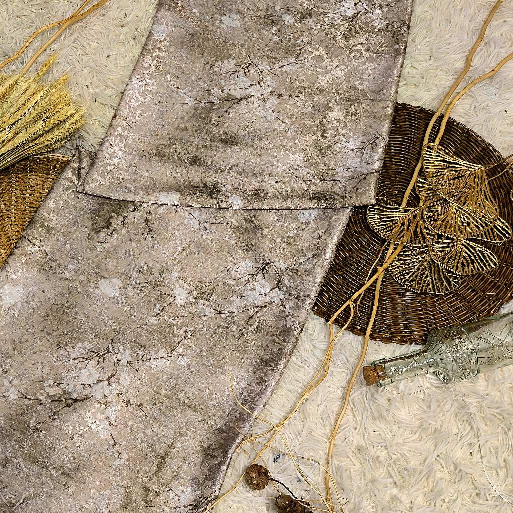 KAMDAR – Ivory Satin Digital Prints | Bunga Sakura | Corak Lembut Halus