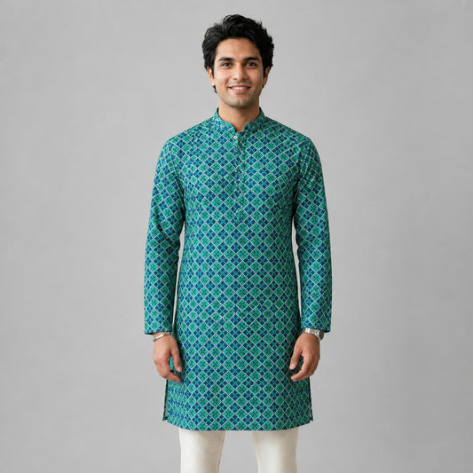 KAMDAR – Baju Kurta Panjang Lelaki Corak Diamond Sequin | Baju Deepavali Mewah
