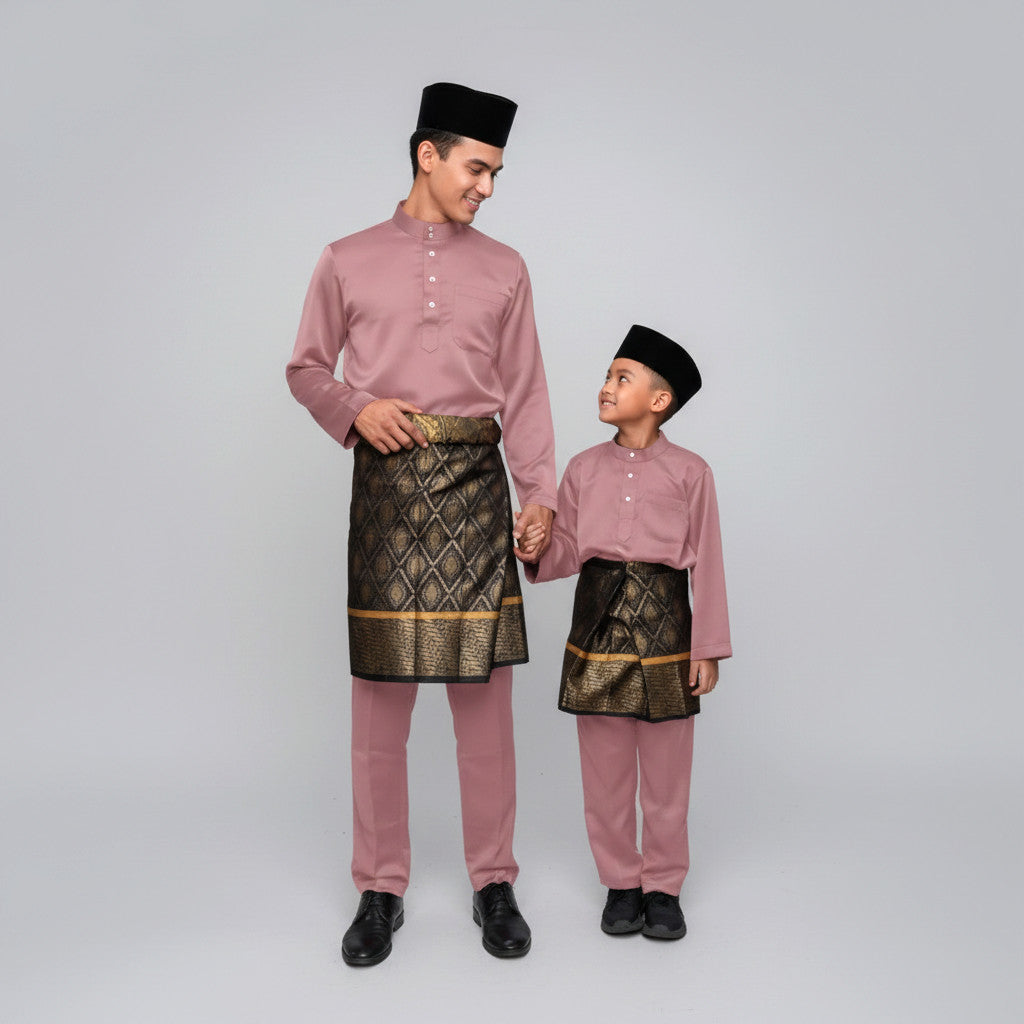 KAMDAR Kellie Tema Merah & Merah Jambu Baju Melayu Cekak Musang Budak Lelaki