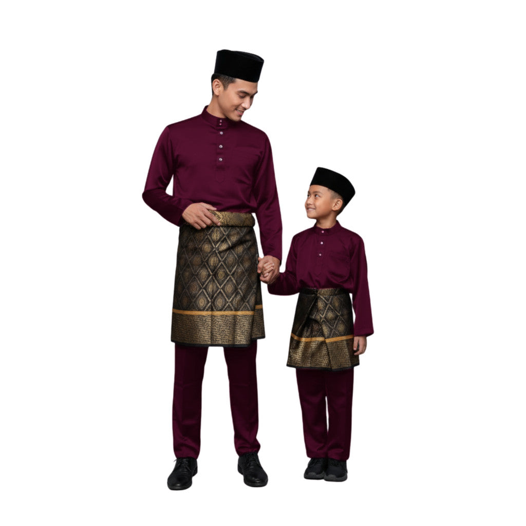 KAMDAR Kellie Tema Merah & Merah Jambu Baju Melayu Cekak Musang Budak Lelaki