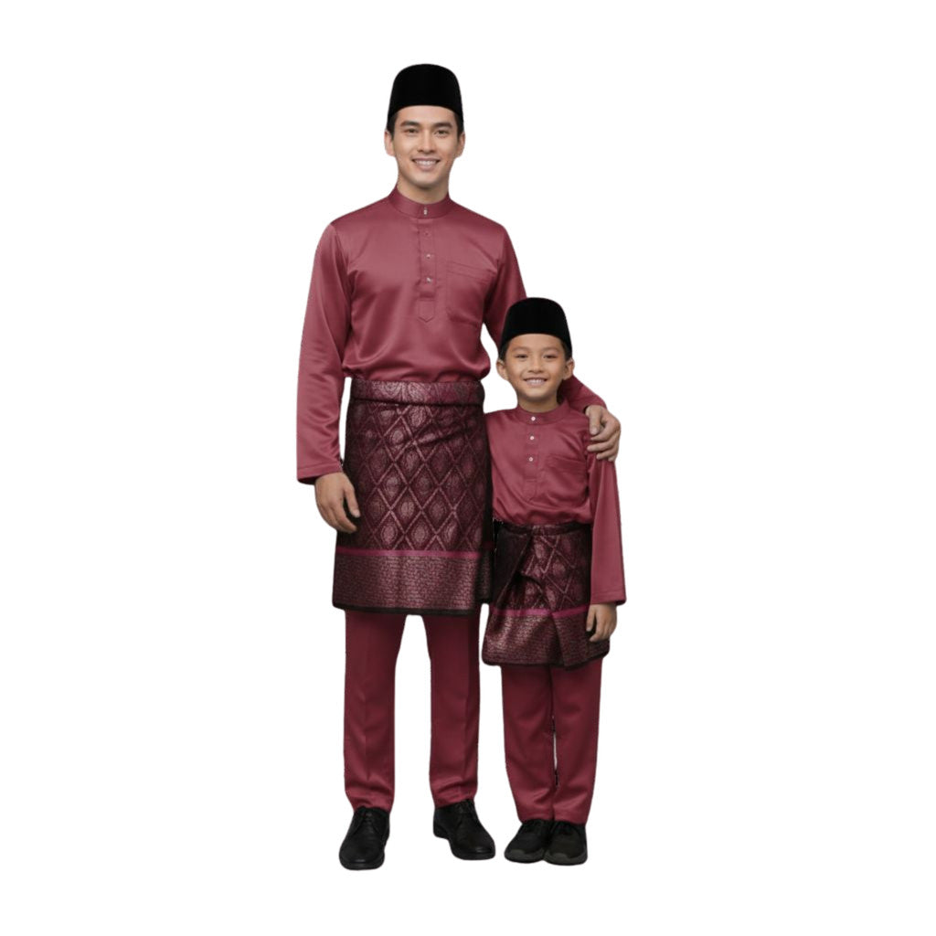 KAMDAR Kellie Tema Merah & Merah Jambu Baju Melayu Cekak Musang Budak Lelaki
