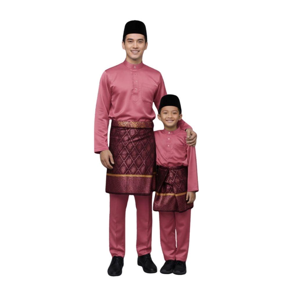 KAMDAR Kellie Tema Merah & Merah Jambu Baju Melayu Cekak Musang Budak Lelaki