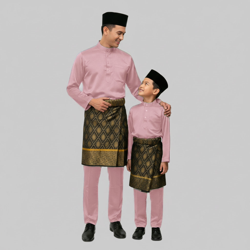 KAMDAR Kellie Tema Merah & Merah Jambu Baju Melayu Cekak Musang Budak Lelaki