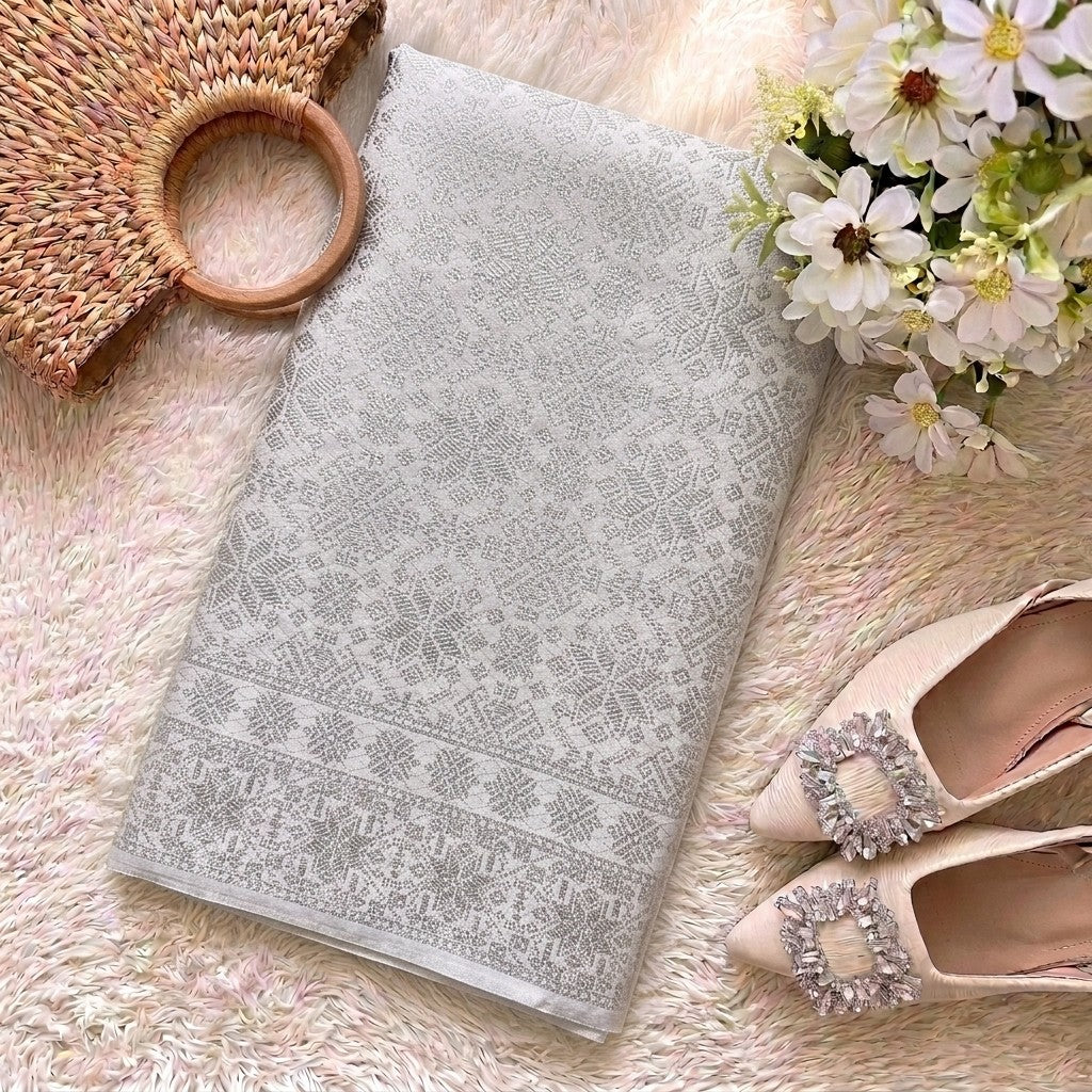 KAMDAR Srikandi Perak Metallic Songket | Kain Songket Berkilat Ironless Tak Jarang | Bidang 44