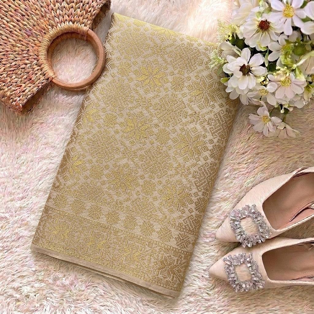 KAMDAR Srikandi Perak Metallic Songket | Kain Songket Berkilat Ironless Tak Jarang | Bidang 44