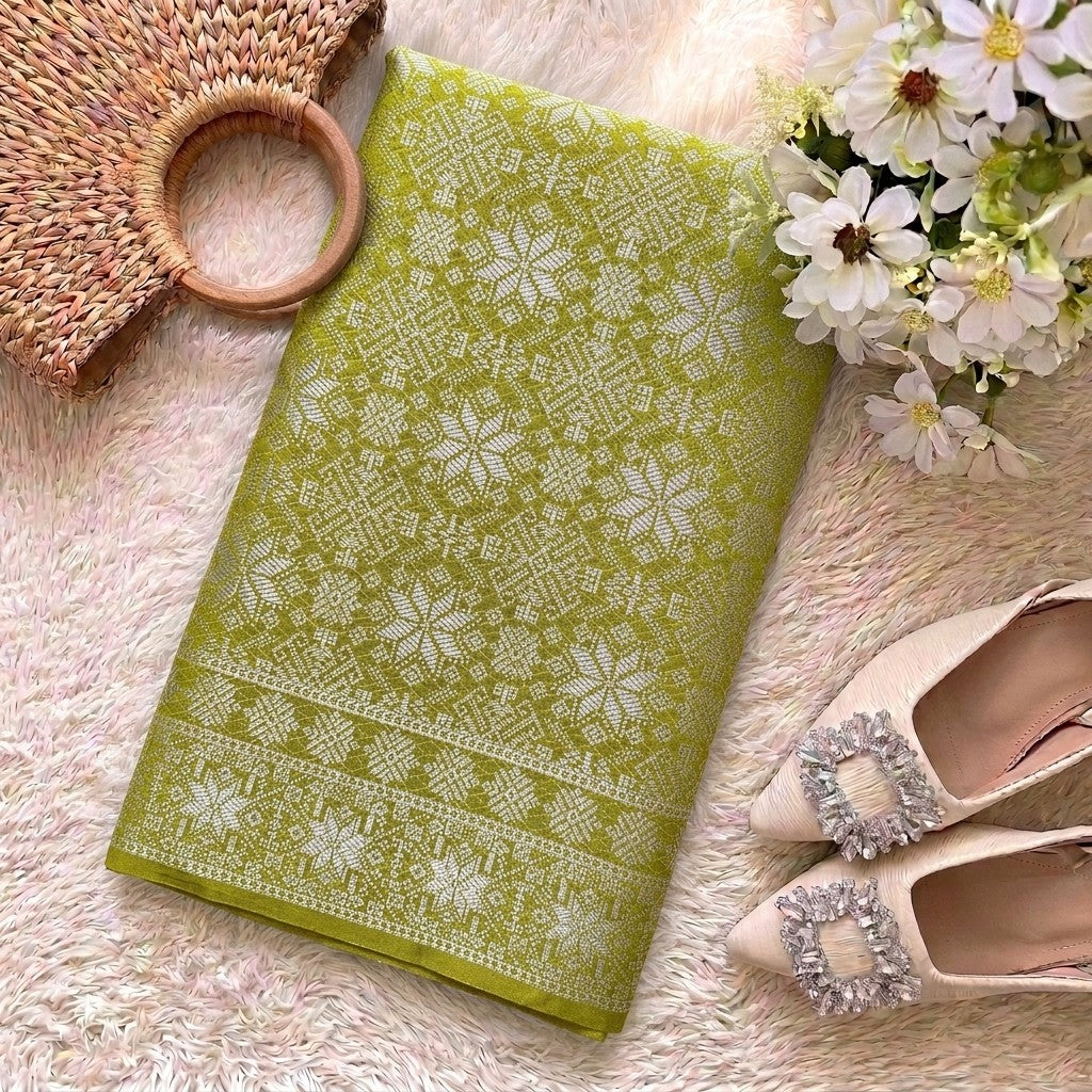 KAMDAR Srikandi Perak Metallic Songket | Kain Songket Berkilat Ironless Tak Jarang | Bidang 44