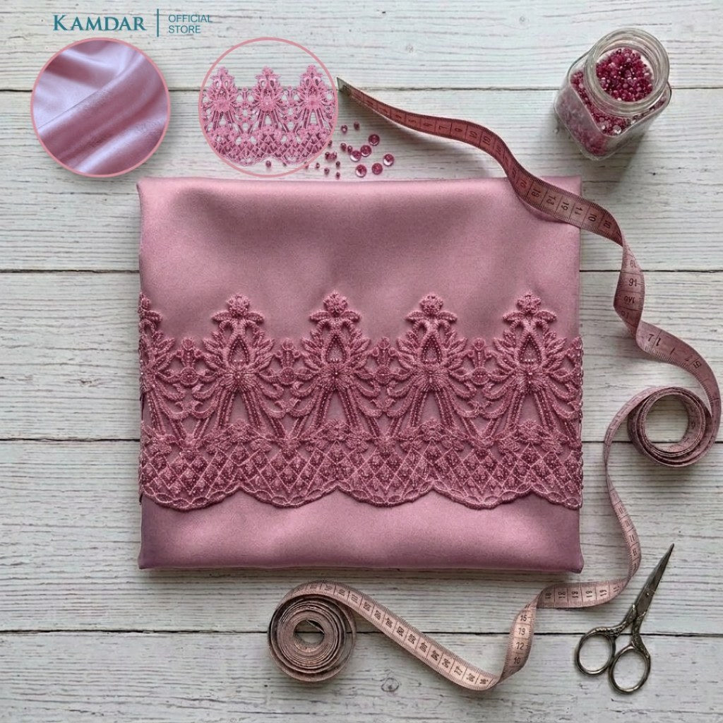 KAMDAR – Bridal Satin & Border Lace Kain Pasang Mix & Match 4M+2M | Satin Premium | Renda Mahkota Mewah