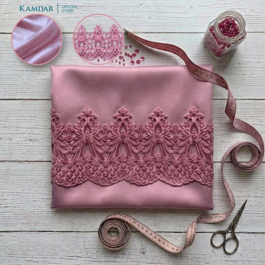 KAMDAR – Bridal Satin & Border Lace Kain Pasang Mix & Match 4M+2M | Satin Premium | Renda Mahkota Mewah
