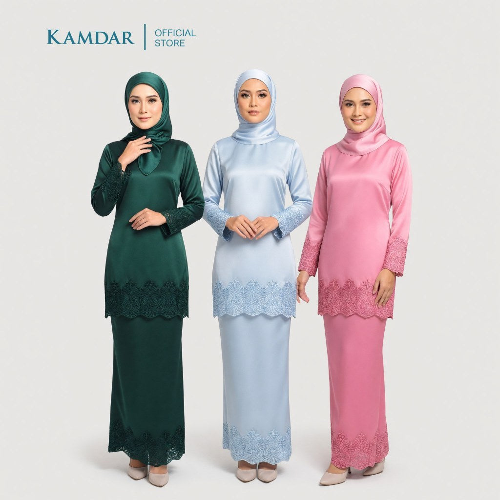 KAMDAR – Bridal Satin & Border Lace Kain Pasang Mix & Match 4M+2M | Satin Premium | Renda Mahkota Mewah