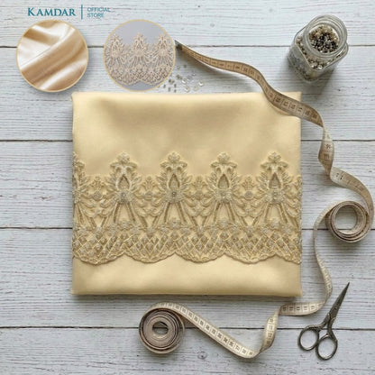 KAMDAR – Bridal Satin & Border Lace Kain Pasang Mix & Match 4M+2M | Satin Premium | Renda Mahkota Mewah