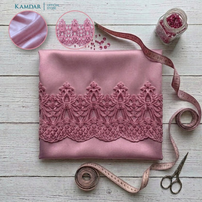 KAMDAR – Bridal Satin & Border Lace Kain Pasang Mix & Match 4M+2M | Satin Premium | Renda Mahkota Mewah