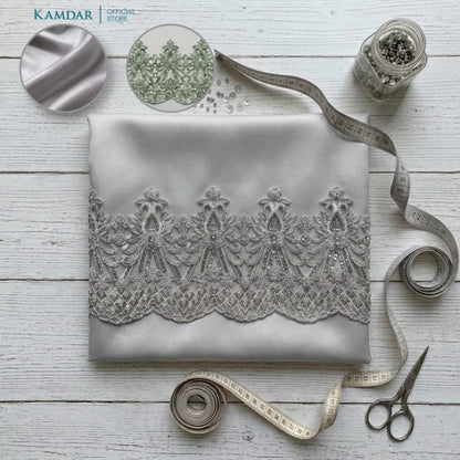 KAMDAR – Bridal Satin & Border Lace Kain Pasang Mix & Match 4M+2M | Satin Premium | Renda Mahkota Mewah