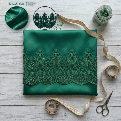 KAMDAR – Bridal Satin & Border Lace Kain Pasang Mix & Match 4M+2M | Satin Premium | Renda Mahkota Mewah