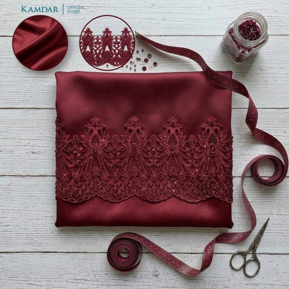 KAMDAR – Bridal Satin & Border Lace Kain Pasang Mix & Match 4M+2M | Satin Premium | Renda Mahkota Mewah