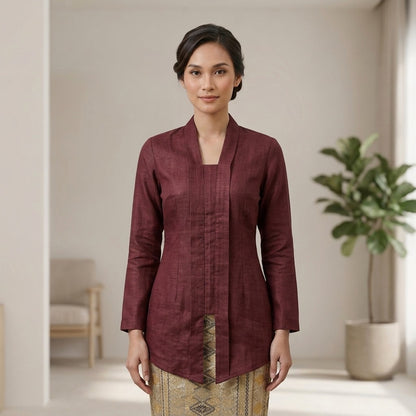 KAMDAR Cempaka Linen Kebaya Top | Kebaya Pendek Moden Breathable | Raya & Office Wear | S-2XL