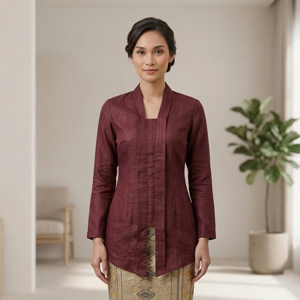 KAMDAR Cempaka Linen Kebaya Top | Kebaya Pendek Moden Breathable | Raya & Office Wear | S-2XL