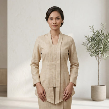 KAMDAR Cempaka Linen Kebaya Top | Kebaya Pendek Moden Breathable | Raya & Office Wear | S-2XL