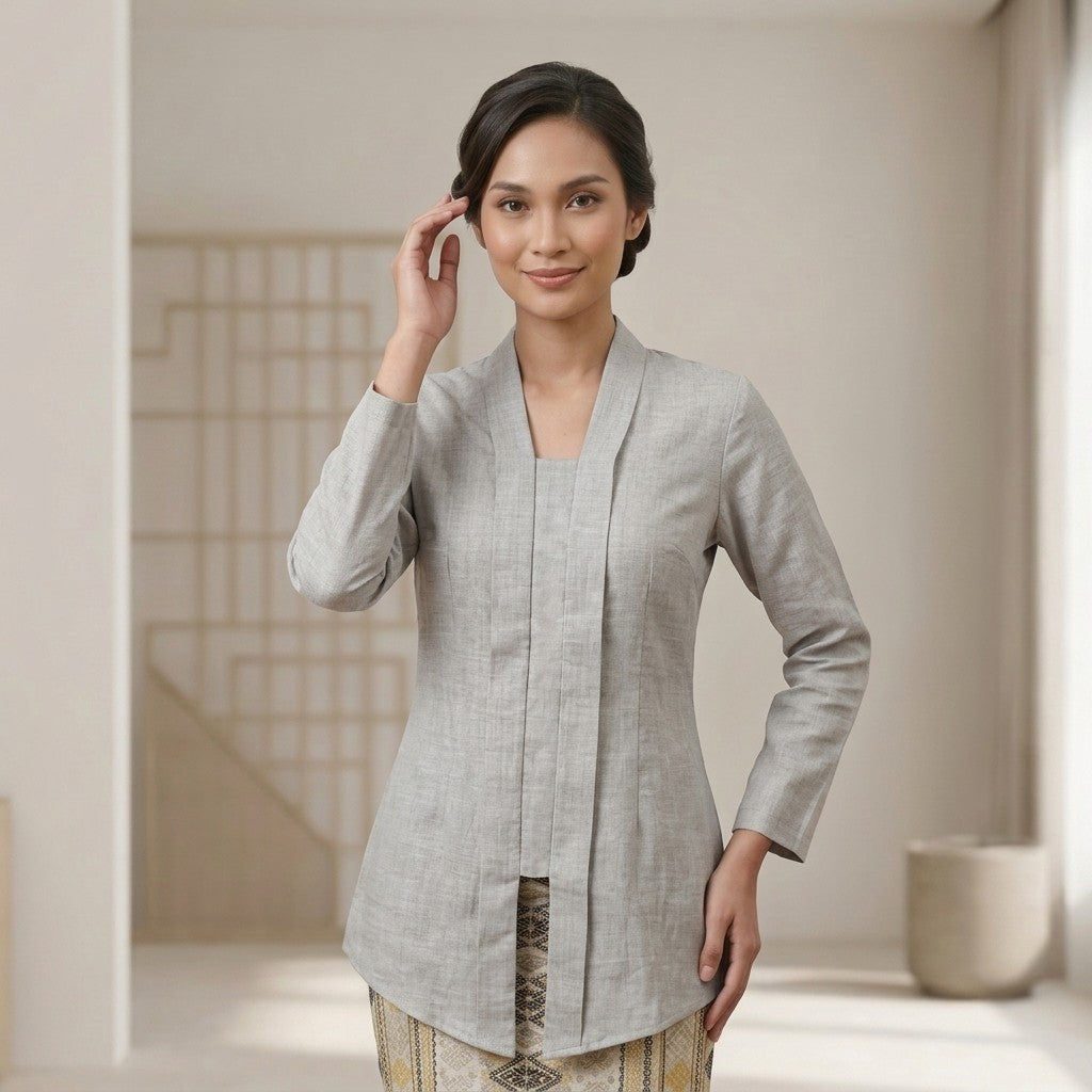 KAMDAR Cempaka Linen Kebaya Top | Kebaya Pendek Moden Breathable | Raya & Office Wear | S-2XL