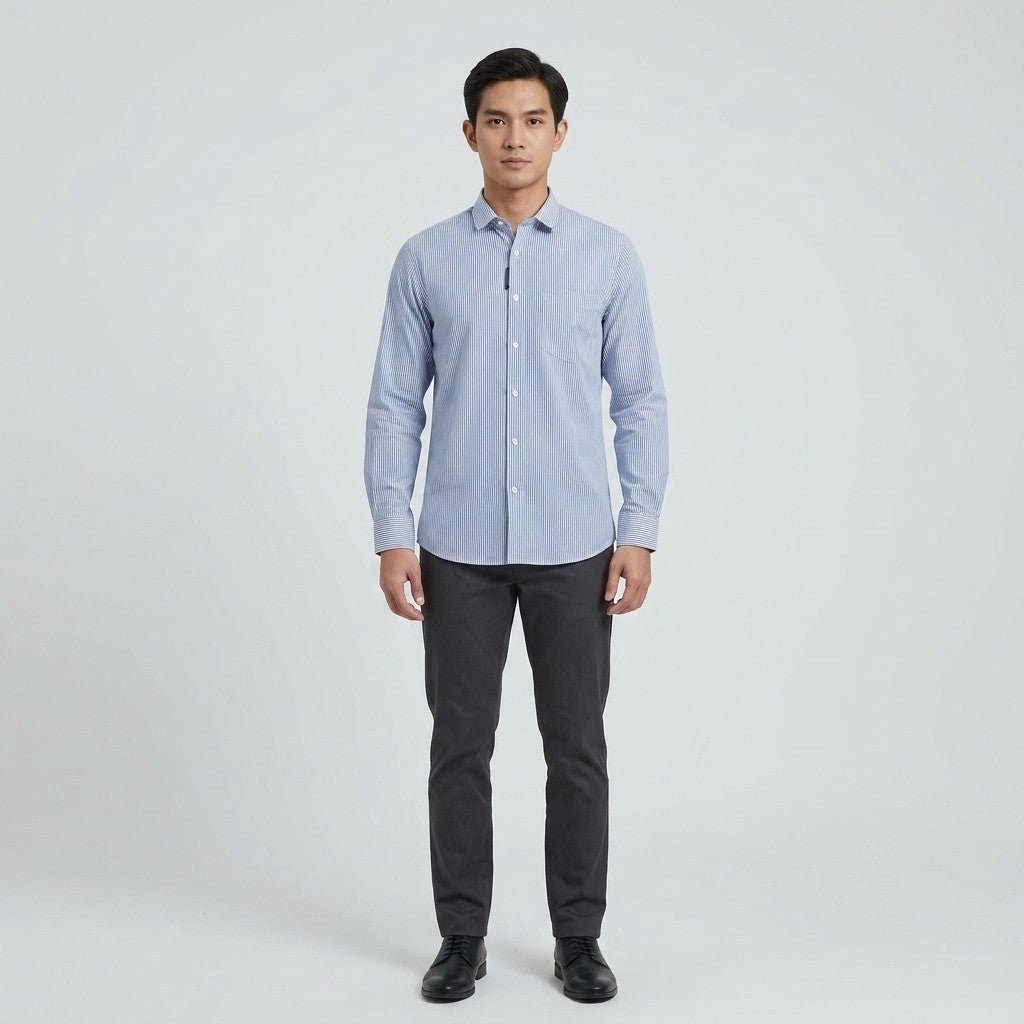 KAMDAR Ariel Executive Stripe Shirt Lelaki | Kemeja Lengan Panjang Stripe | Smart Formal Office | M-5XL