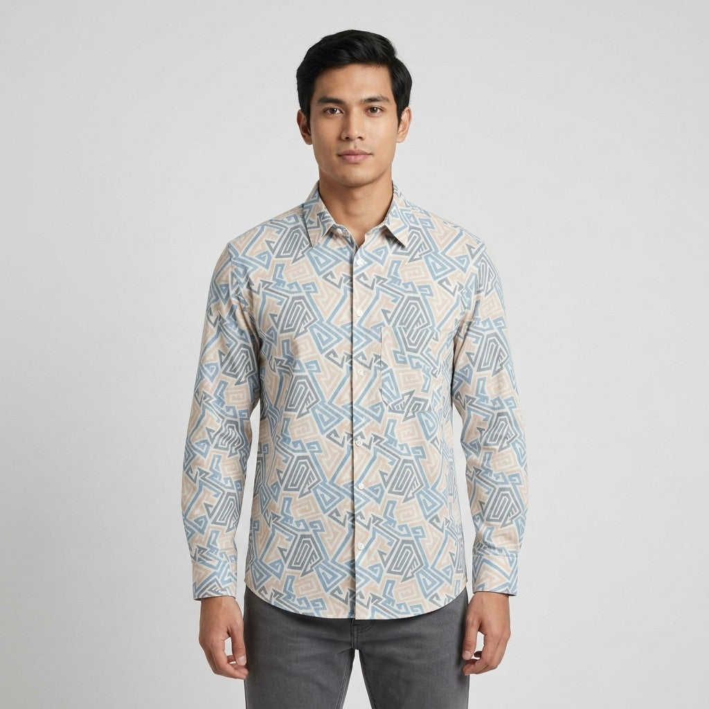 KAMDAR Aurelion Digital Shirt Lelaki | Kemeja Lengan Panjang Lycra Stretchable | Smart Casual Formal | M-5XL