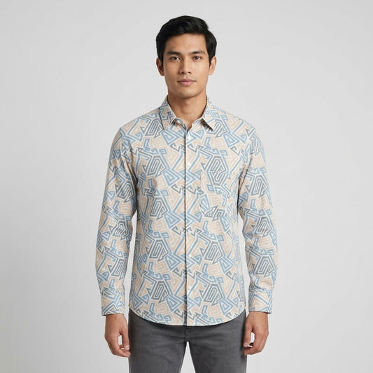 KAMDAR Aurelion Digital Shirt Lelaki | Kemeja Lengan Panjang Lycra Stretchable | Smart Casual Formal | M-5XL