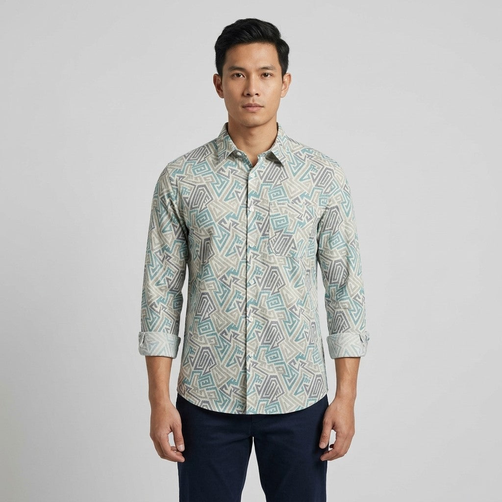 KAMDAR Aurelion Digital Shirt Lelaki | Kemeja Lengan Panjang Lycra Stretchable | Smart Casual Formal | M-5XL
