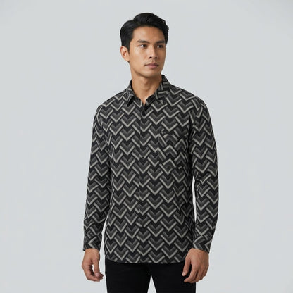 KAMDAR Aurelion Digital Shirt Lelaki | Kemeja Lengan Panjang Lycra Stretchable | Smart Casual Formal | M-5XL