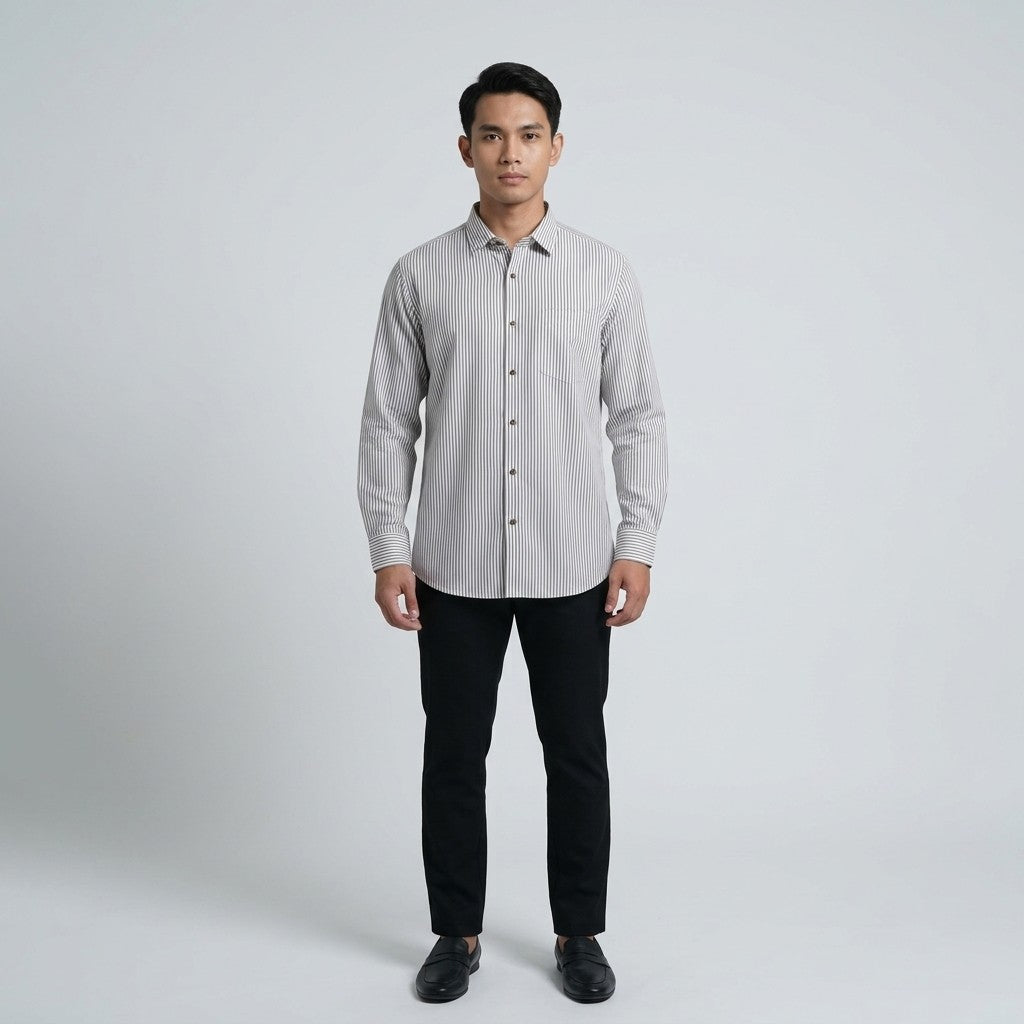 KAMDAR Ariel Executive Stripe Shirt Lelaki | Kemeja Lengan Panjang Stripe | Smart Formal Office | M-5XL