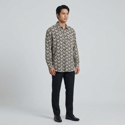 KAMDAR Aurelion Digital Shirt Lelaki | Kemeja Lengan Panjang Lycra Stretchable | Smart Casual Formal | M-5XL