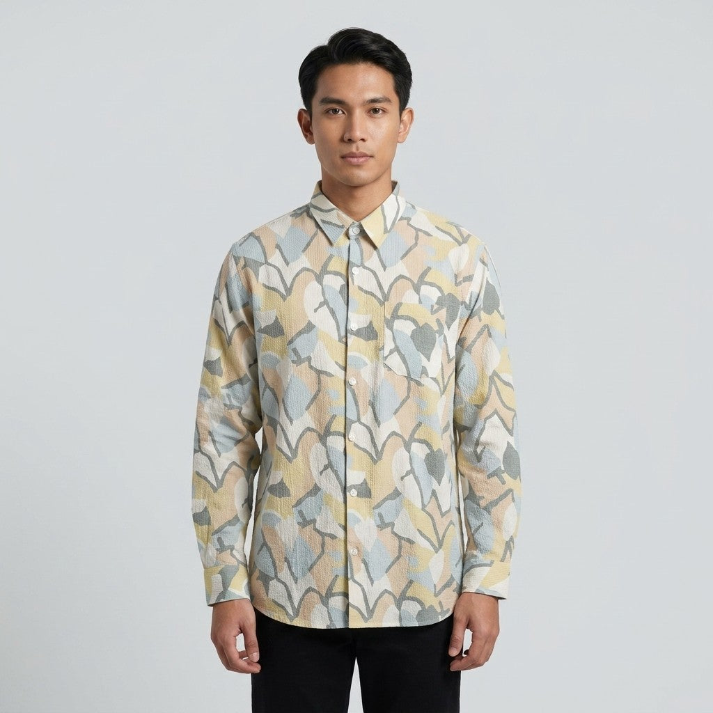 KAMDAR Aurelion Digital Shirt Lelaki | Kemeja Lengan Panjang Lycra Stretchable | Smart Casual Formal | M-5XL
