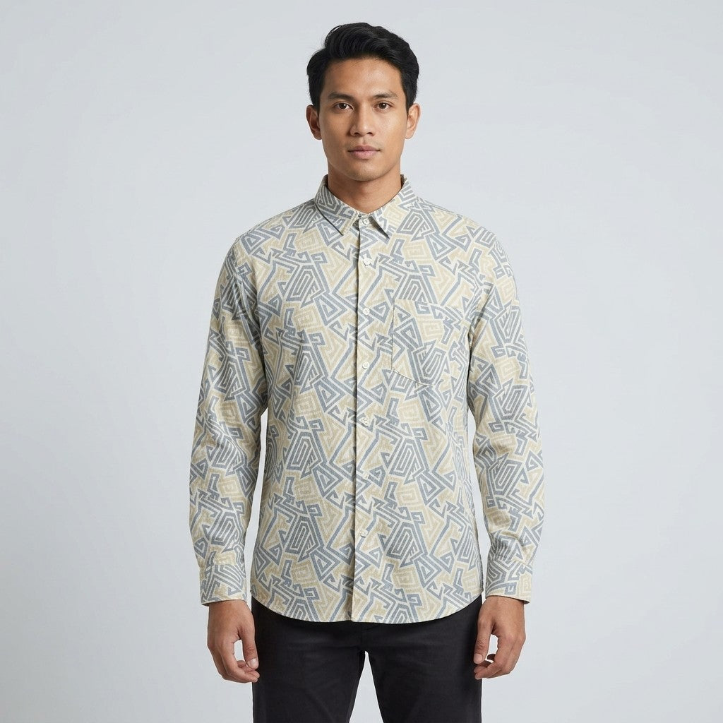 KAMDAR Aurelion Digital Shirt Lelaki | Kemeja Lengan Panjang Lycra Stretchable | Smart Casual Formal | M-5XL