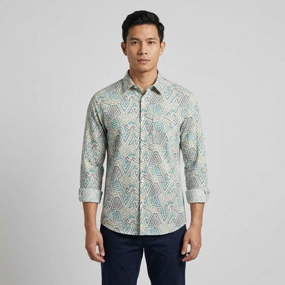KAMDAR Aurelion Digital Shirt Lelaki | Kemeja Lengan Panjang Lycra Stretchable | Smart Casual Formal | M-5XL
