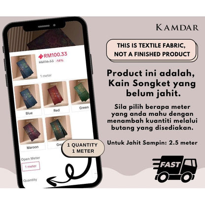 KAMDAR Songket Viral Cyberpunk Gold Bidang 44" Open Meter (Kain Ela) - Ironless & Tak Jarang