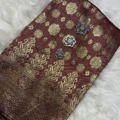 KAMDAR Songket Viral Cyberpunk Gold Bidang 44" Open Meter (Kain Ela) - Ironless & Tak Jarang
