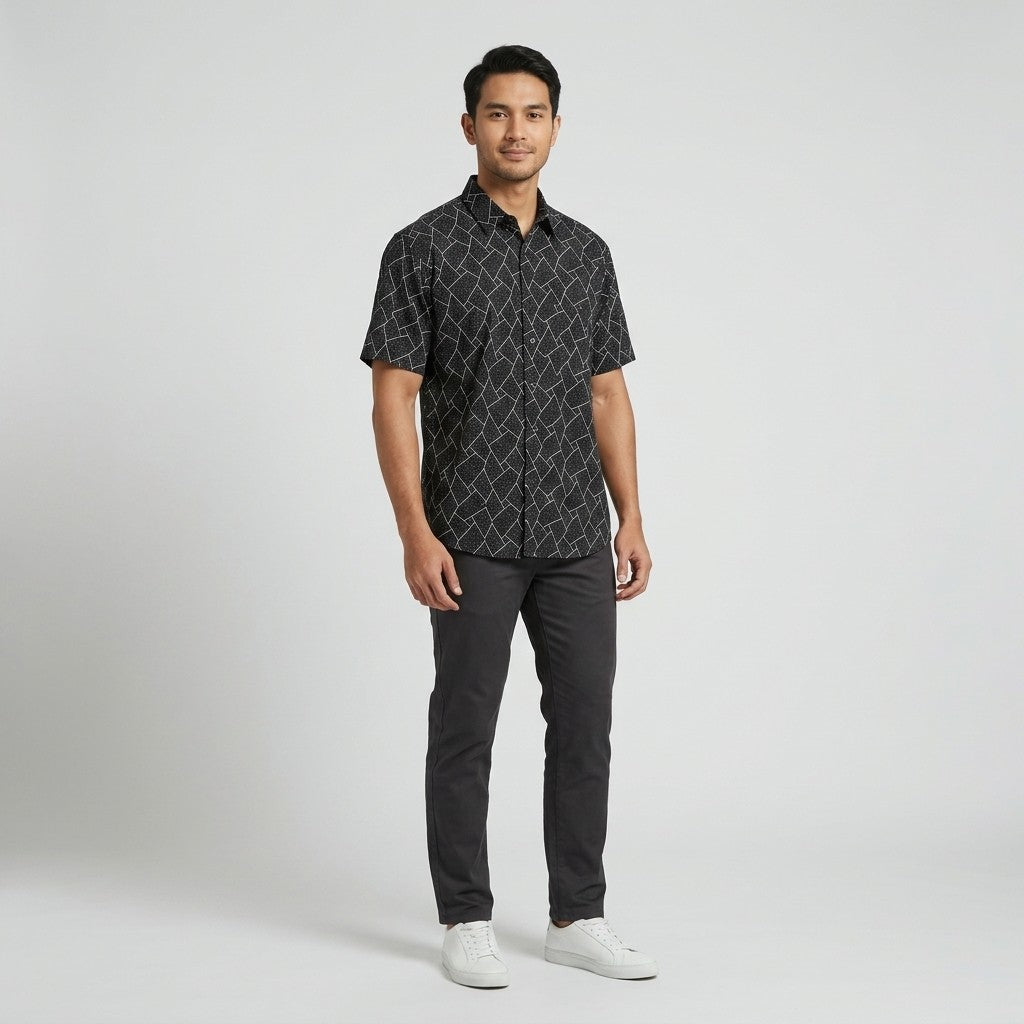 KAMDAR Asterion Lycra Shirt Lelaki | Kemeja Lengan Pendek Stretchable Breathable | Smart Casual | M-5XL