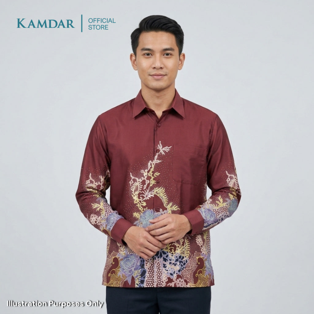 KAMDAR – Seroja Batik Shirt Comfort Fit Long Sleeves | Corak Bunga Peoni